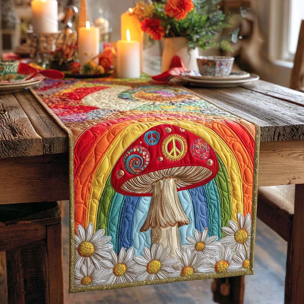 Rainbow Shroom Quilted Table Runner