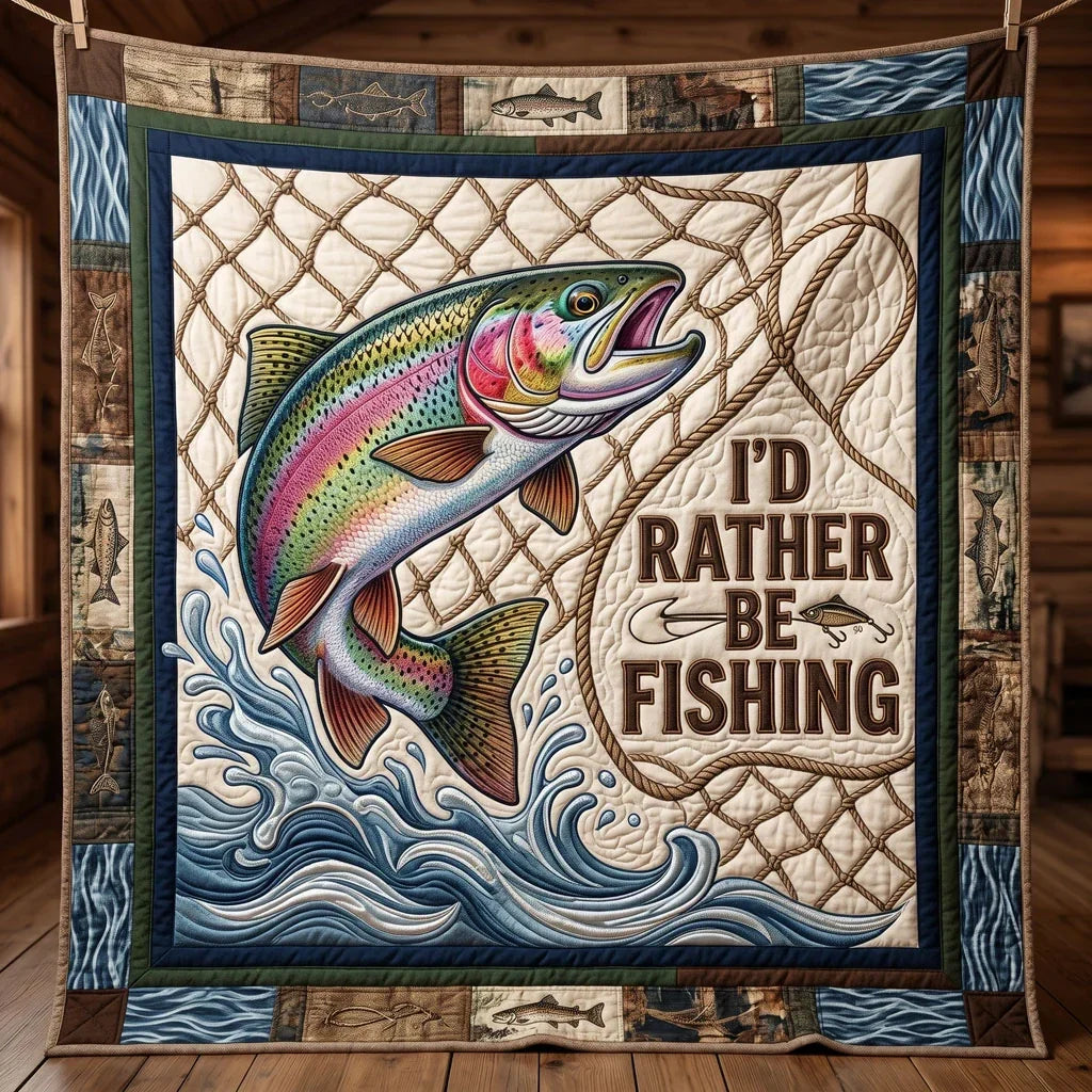 Rainbow Trout Fishing Patchwork Quilt Blanket