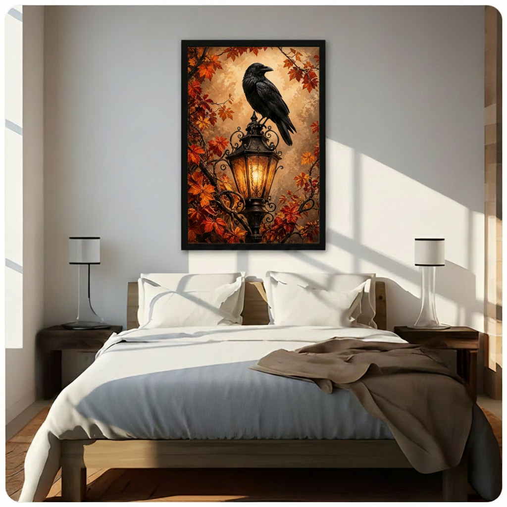 Gothic Raven Autumn Lantern Canvas Art Wall Art