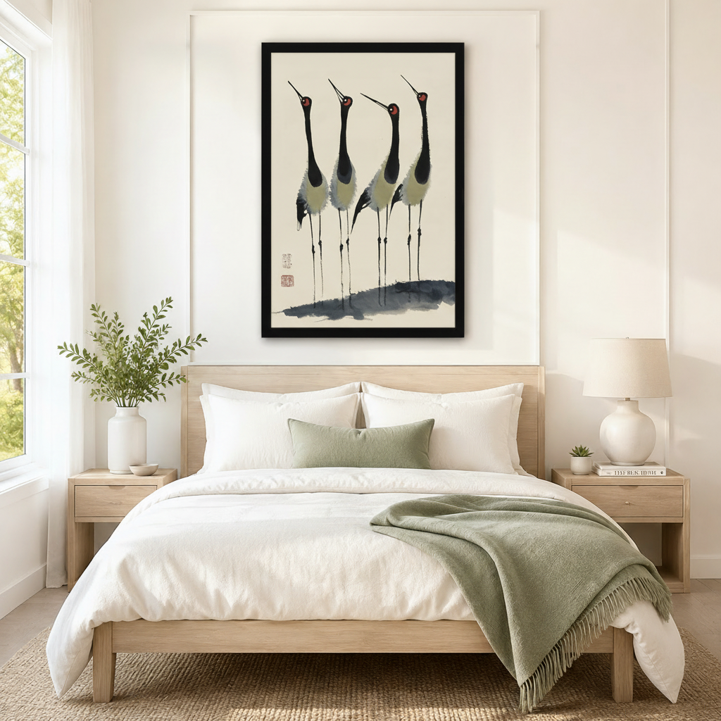 Japanese Crane Ink Painting Canvas Art Wall Art