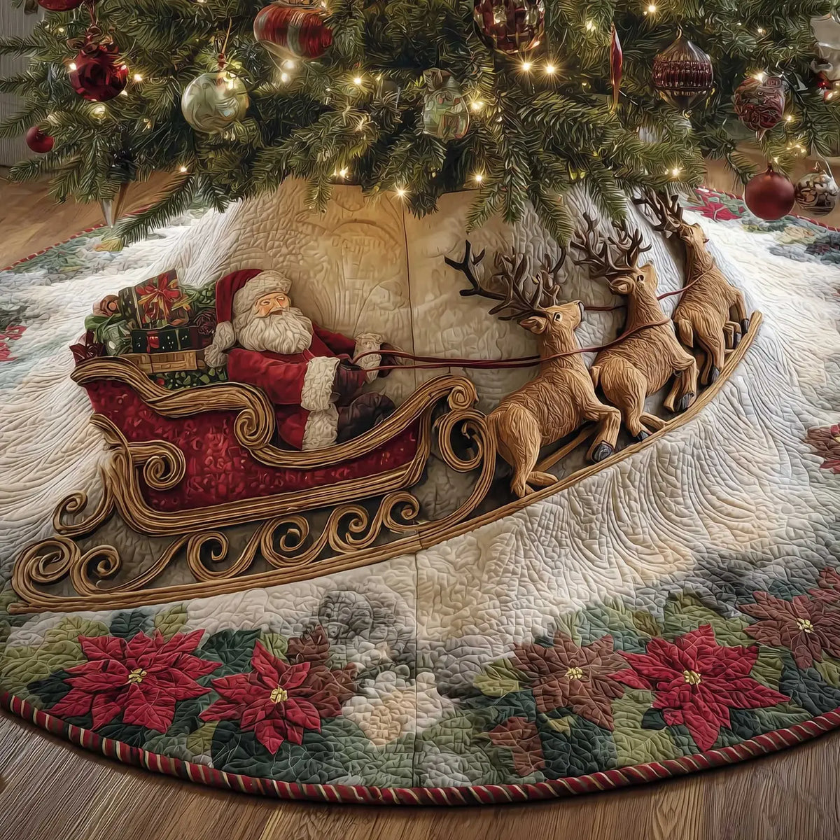 Reindeer Express Christmas Christmas Quilted Tree Skirt