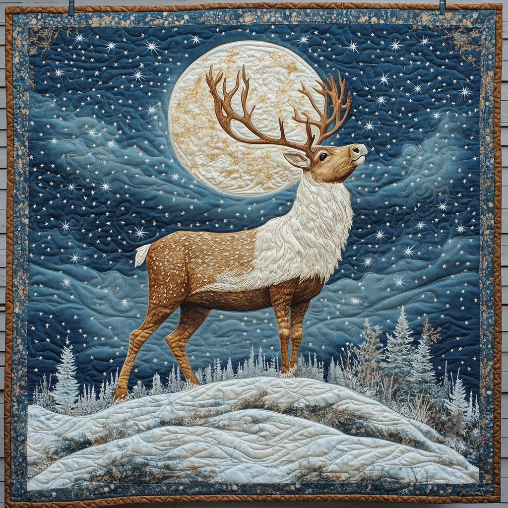 Reindeer Standing On A Snowy Hill Quilt Blanket