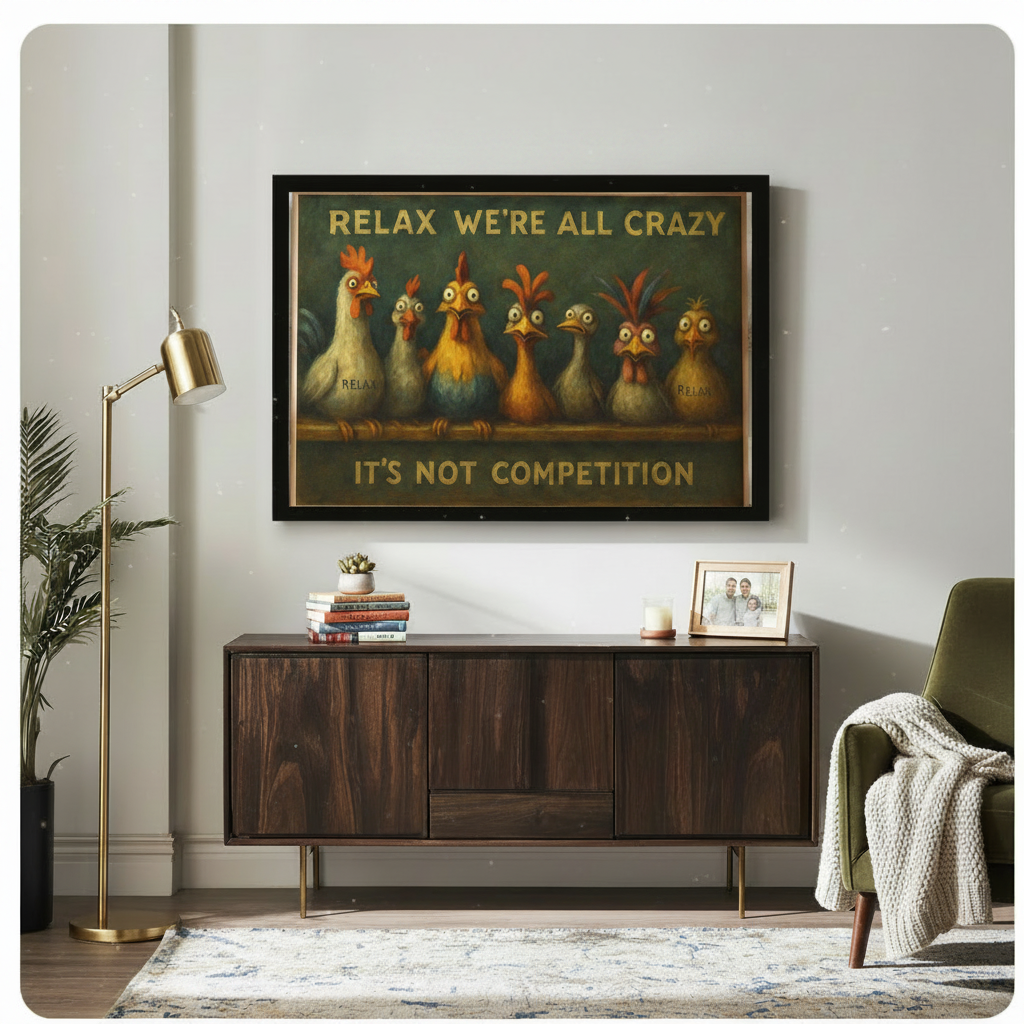 Relax We're All Crazy Funny Chicken Canvas Art