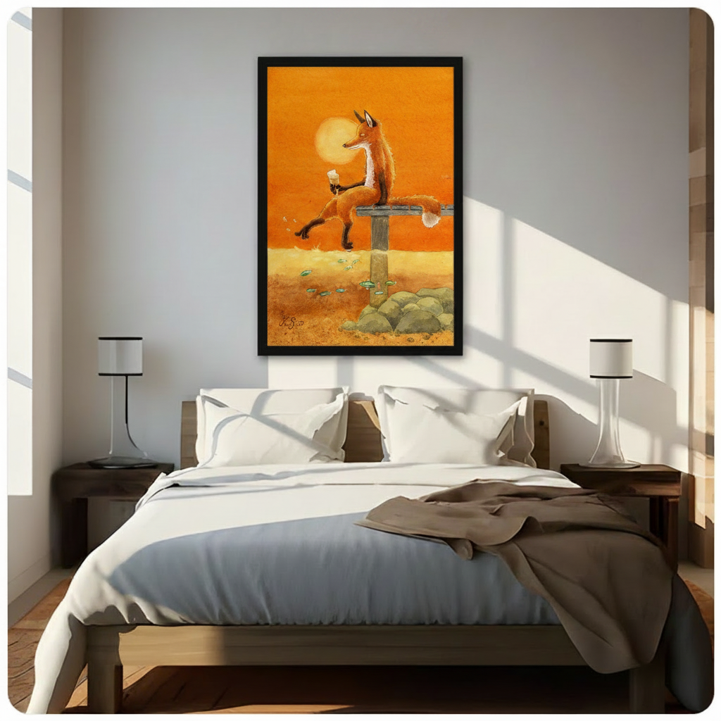 Whimsical Fox Sunset Canvas Wall Art