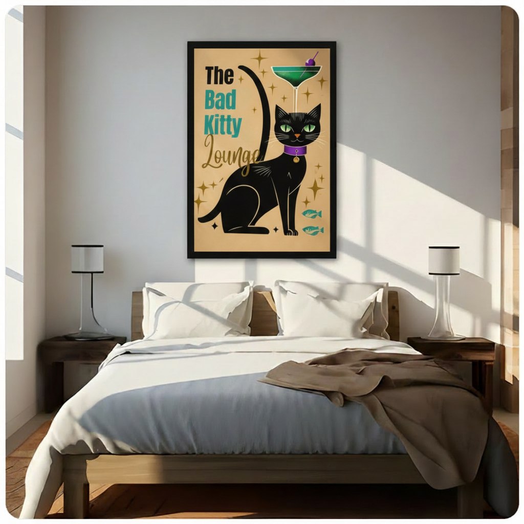Bad Kitty Lounge Retro Cat Canvas Wall Art