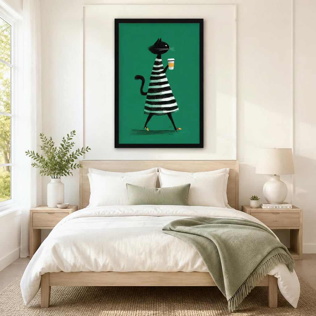 Chic Cat Coffee Retro Fashion Canvas Wall Art