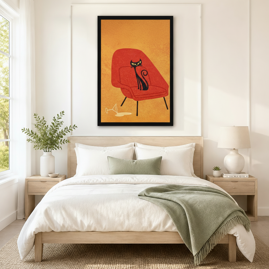 Mid-Century Black Cat Martini Canvas Wall Art
