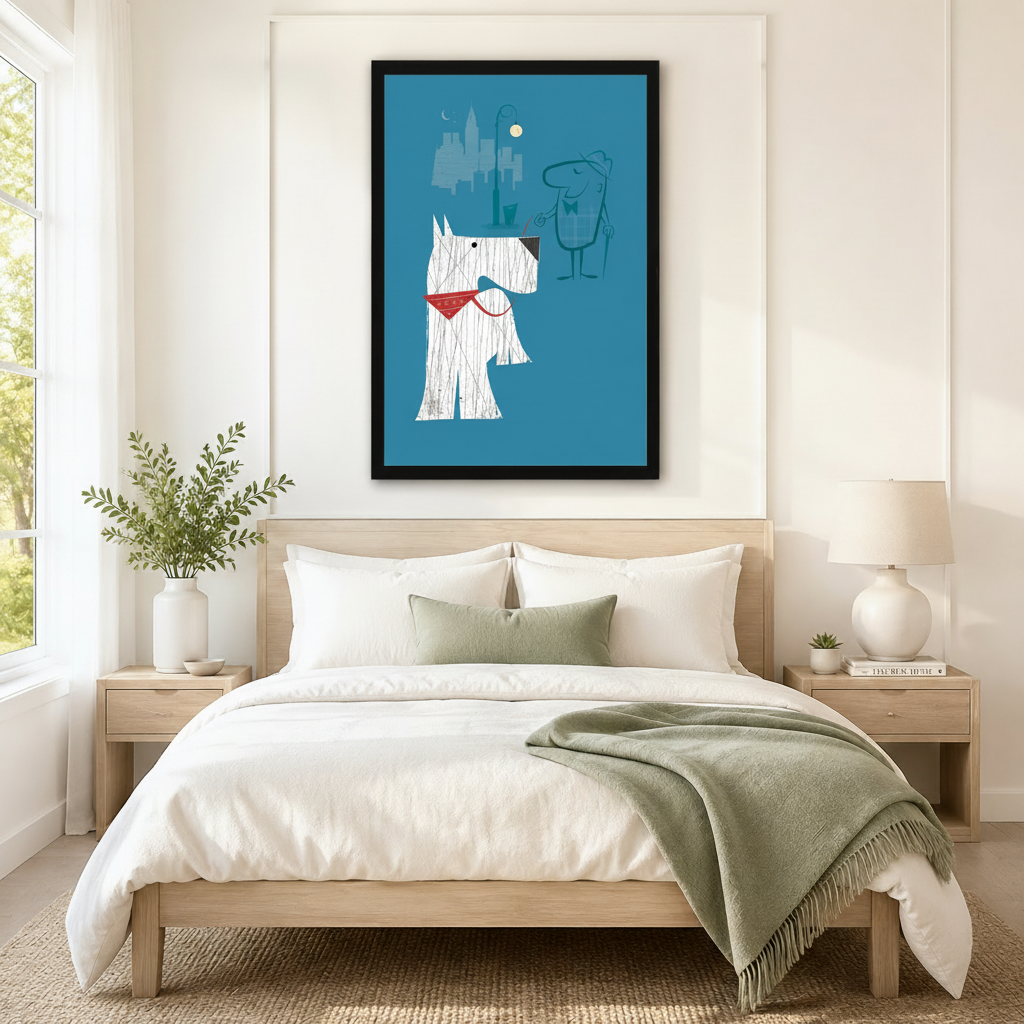 Retro City Dog Gentleman Canvas Wall Art