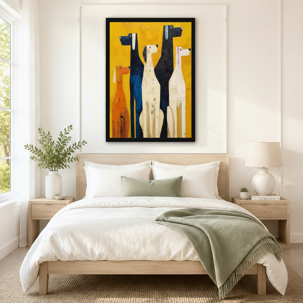 Abstract Dogs Yellow Mid-Century Modern Canvas Art