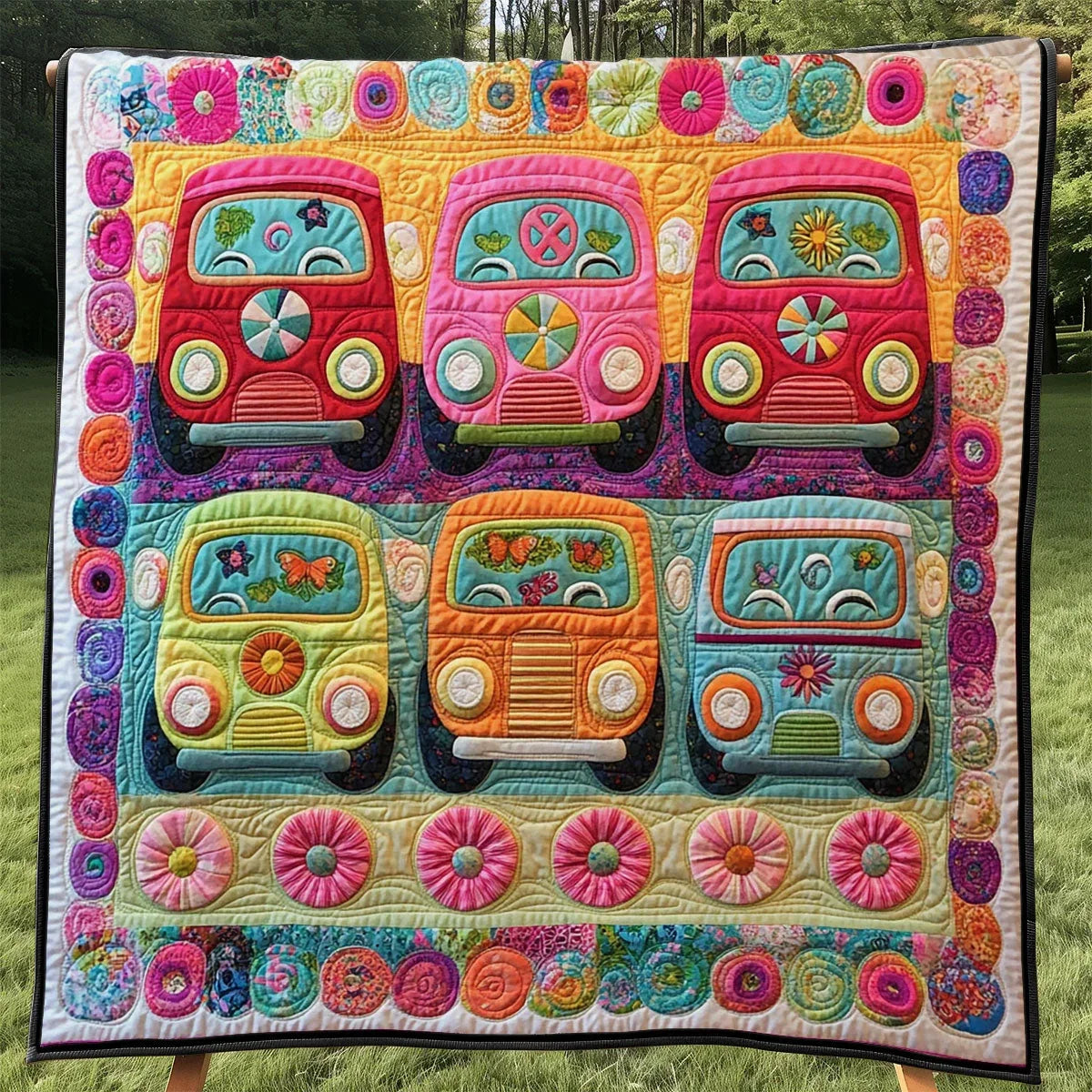 Retro Hippie Van Quilt Blanket