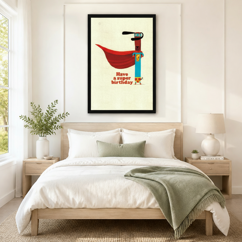 Superhero Dachshund Birthday Funny Canvas Wall Art