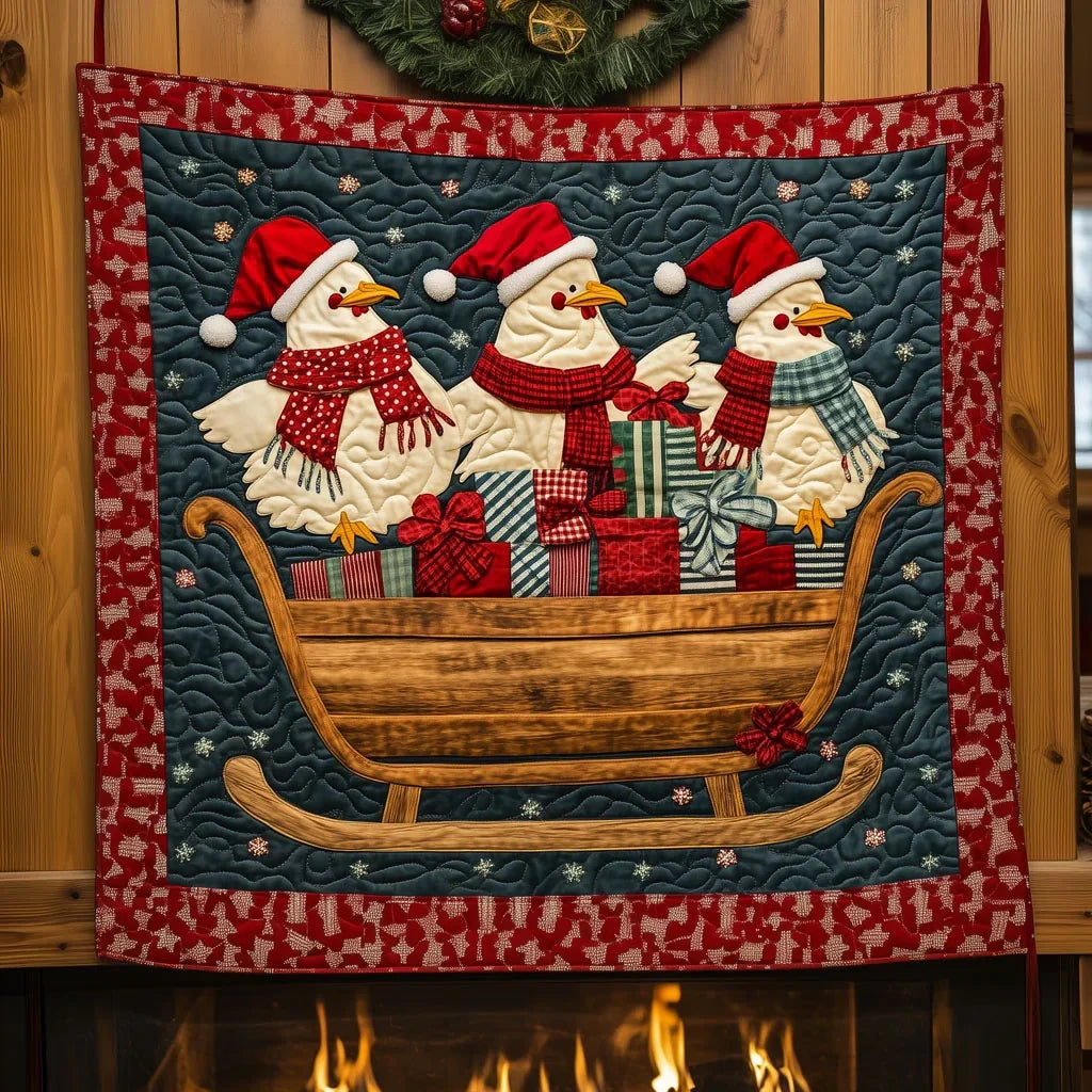Rooster On Sleigh Quilt Blanket