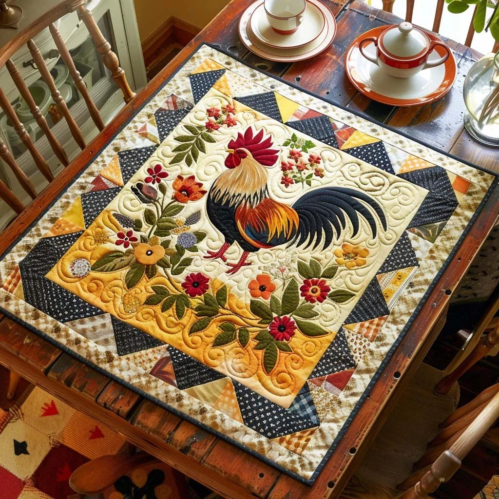 Rooster Rise Quilted Table Topper