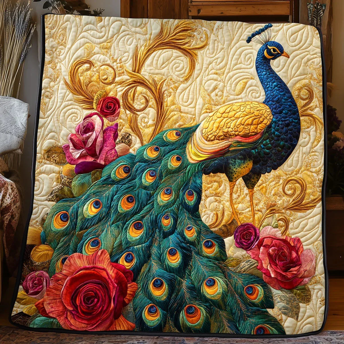 Rose Peacock Quilt Blanket