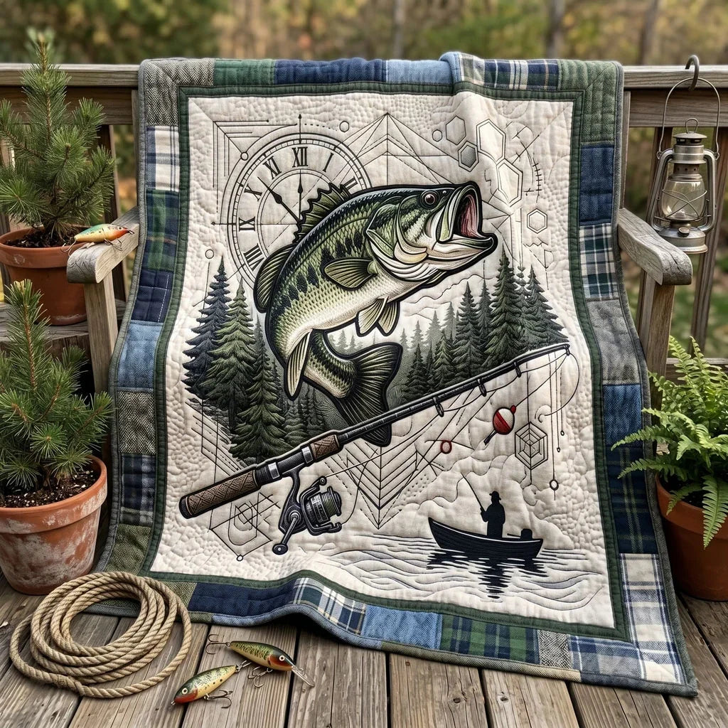 Rustic Bass Fishing Quilt Blanket