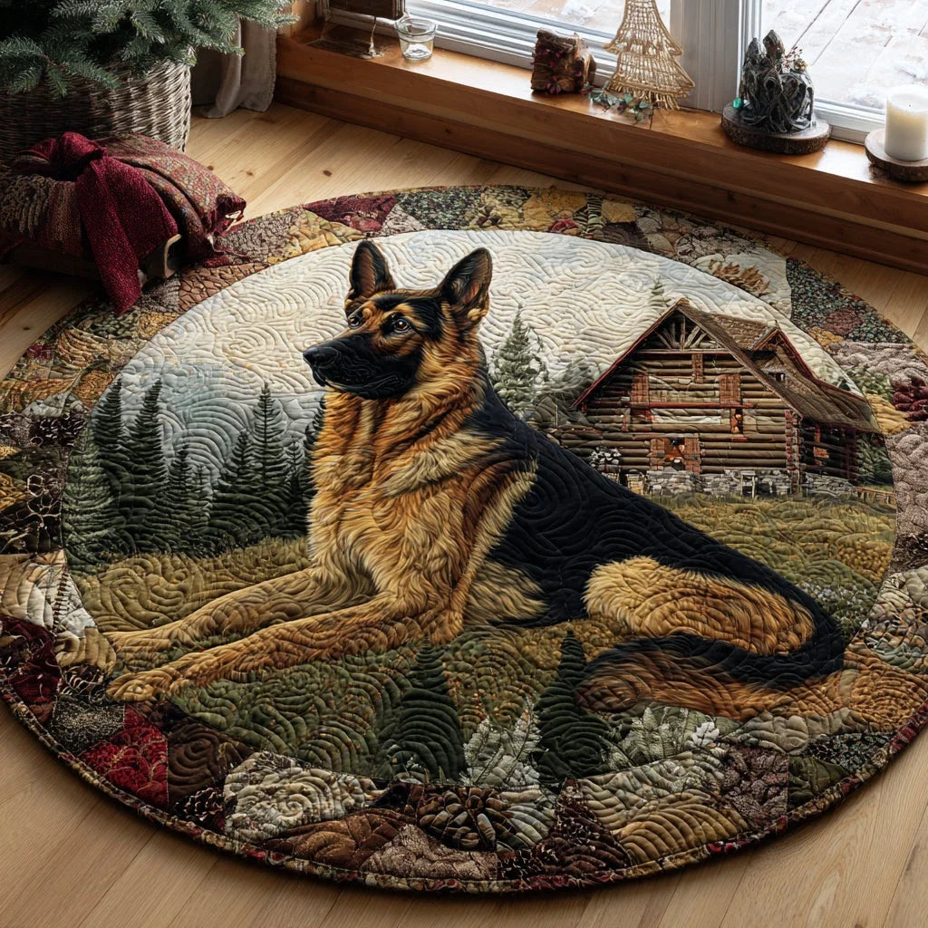 Rustic German Shepherd Lodge Quilted Round Mat