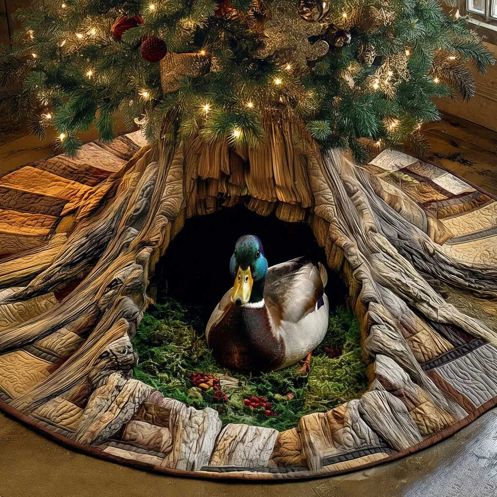 Rustic Mallard Lodge Christmas Quilted Tree Skirt