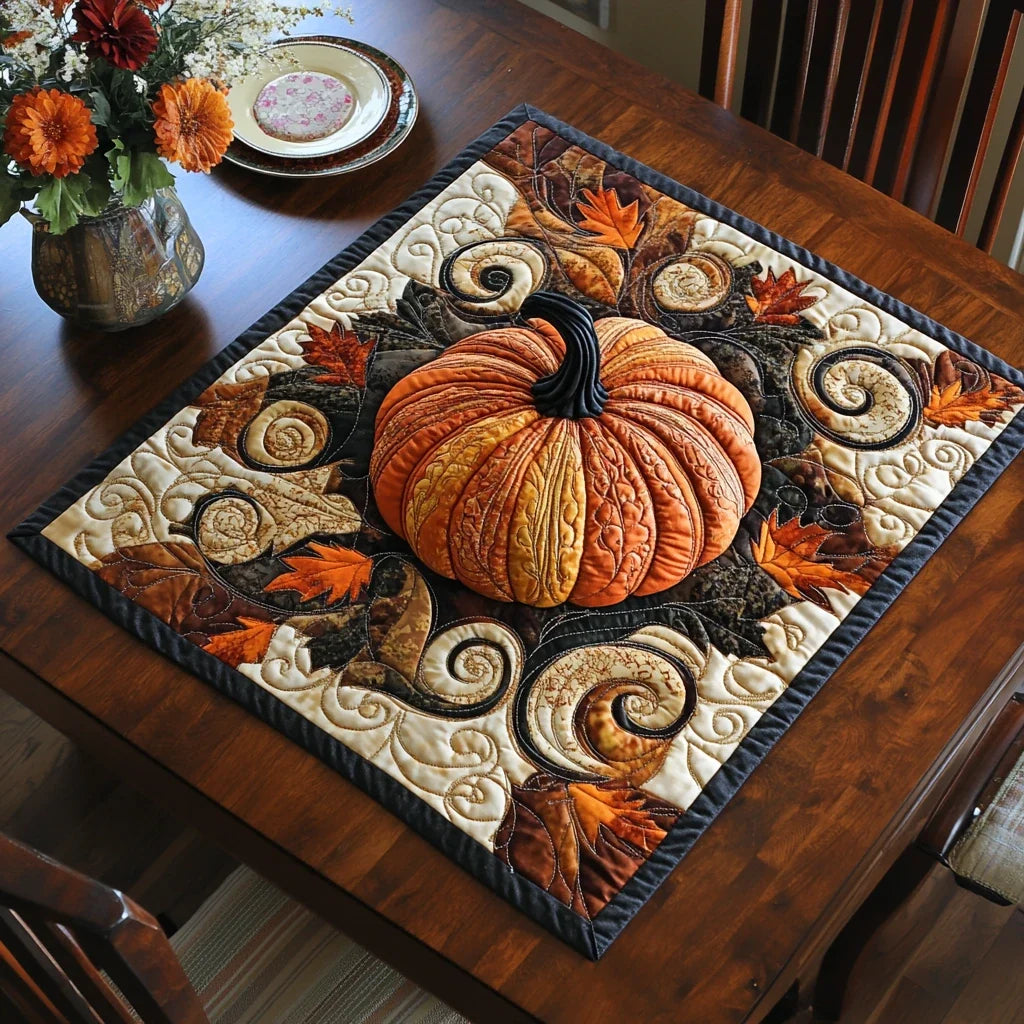 Rustic Pumpkin Quilted Table Topper