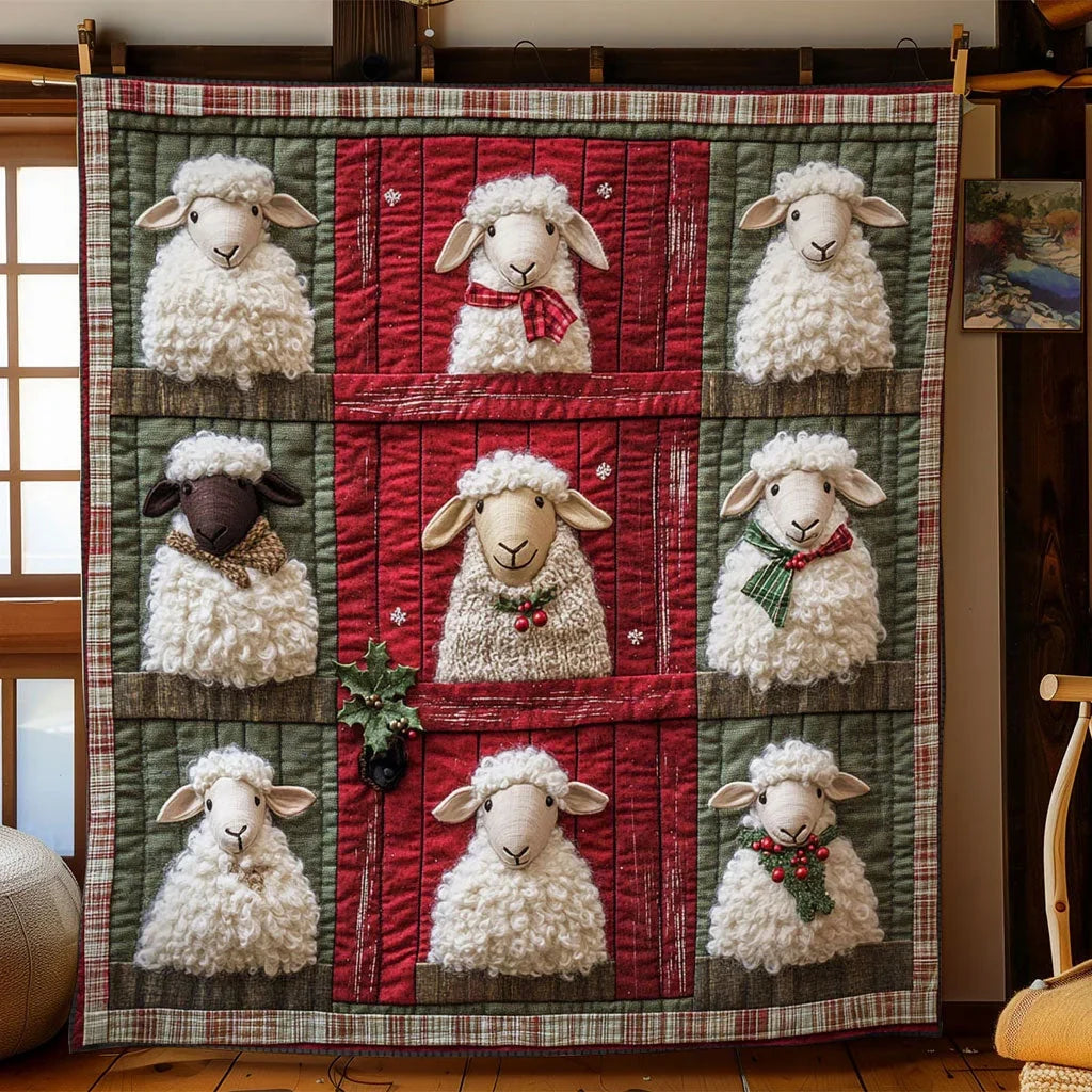 Rustic Sheep Christmas Quilt Blanket