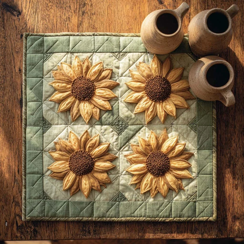 Rustic Sunflowers Quilted Table Topper