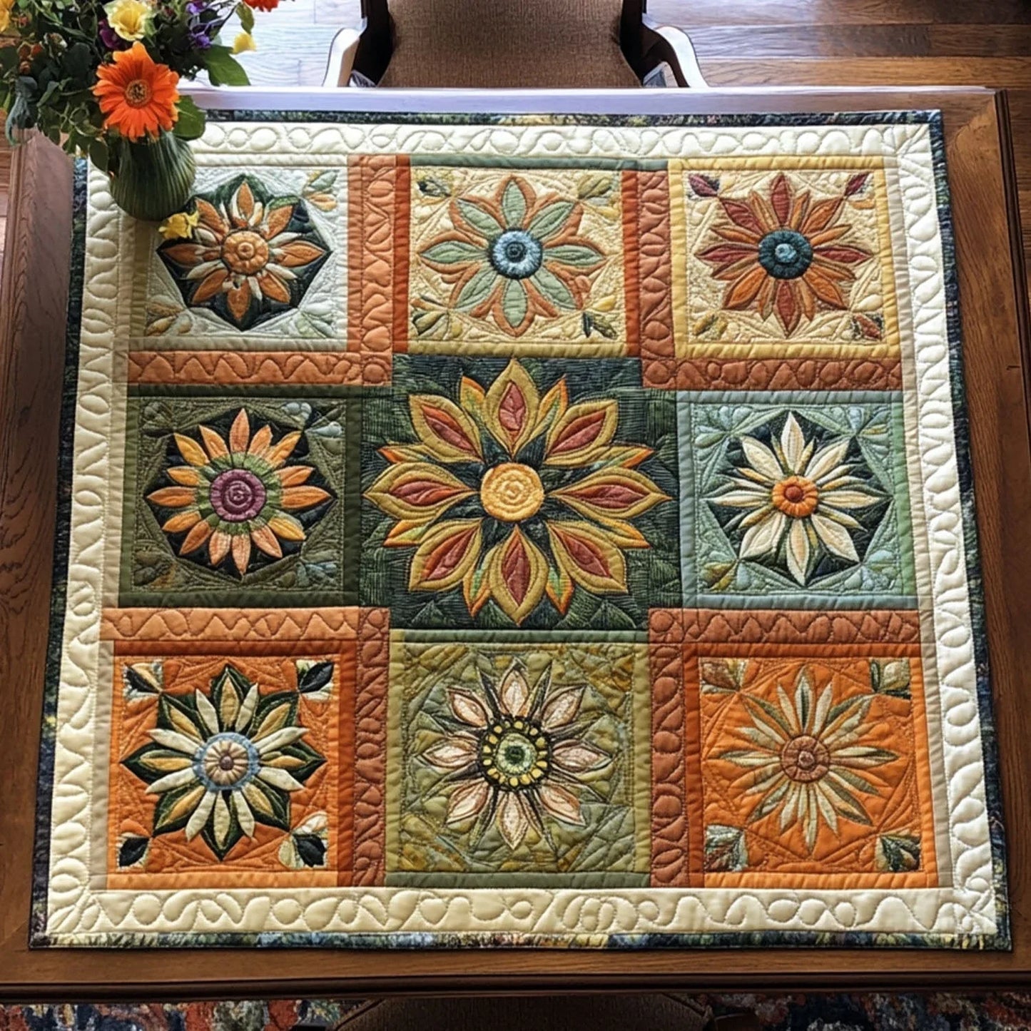 Sacred Bloom Quilted Table Topper