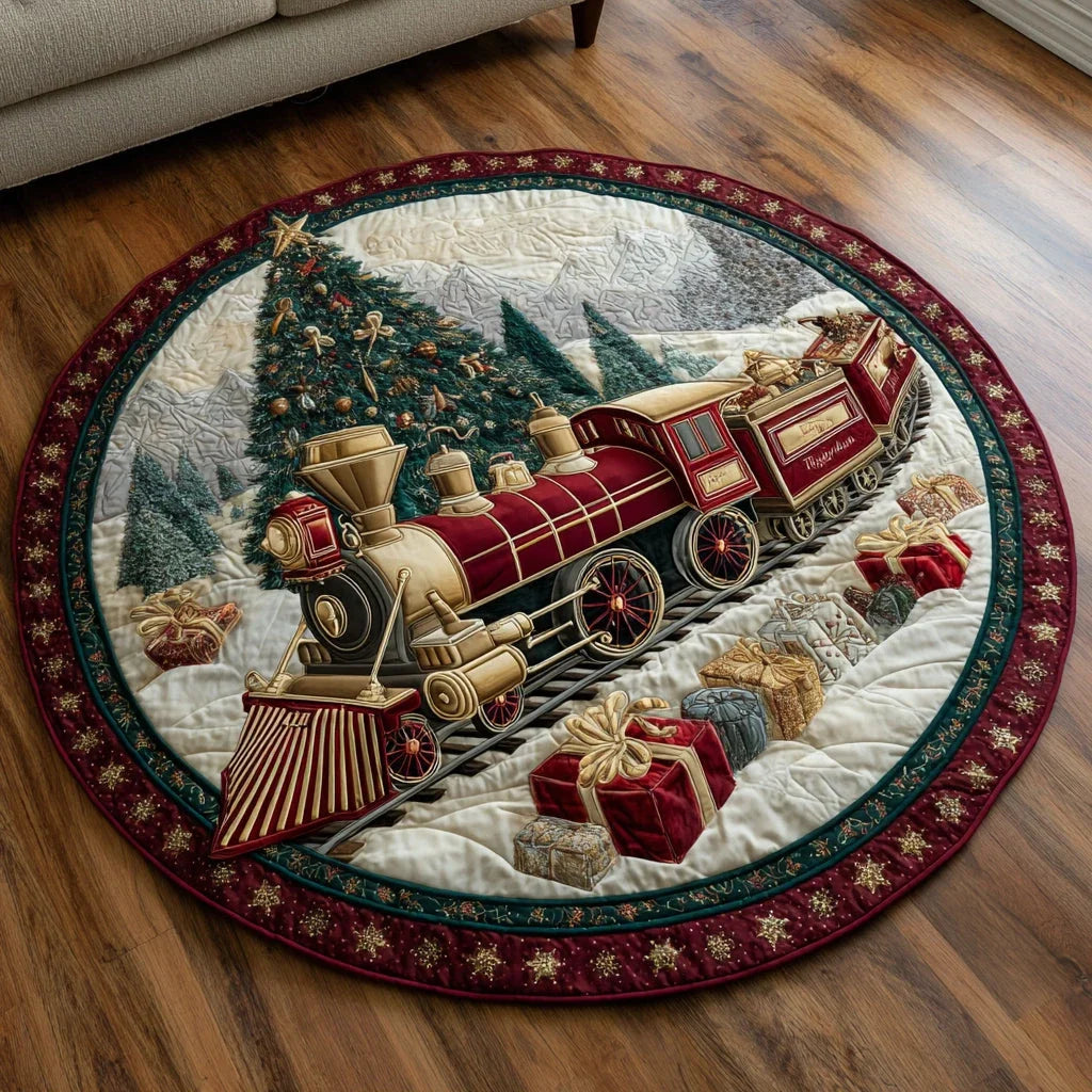 Santa Christmas Train Quilted Round Mat