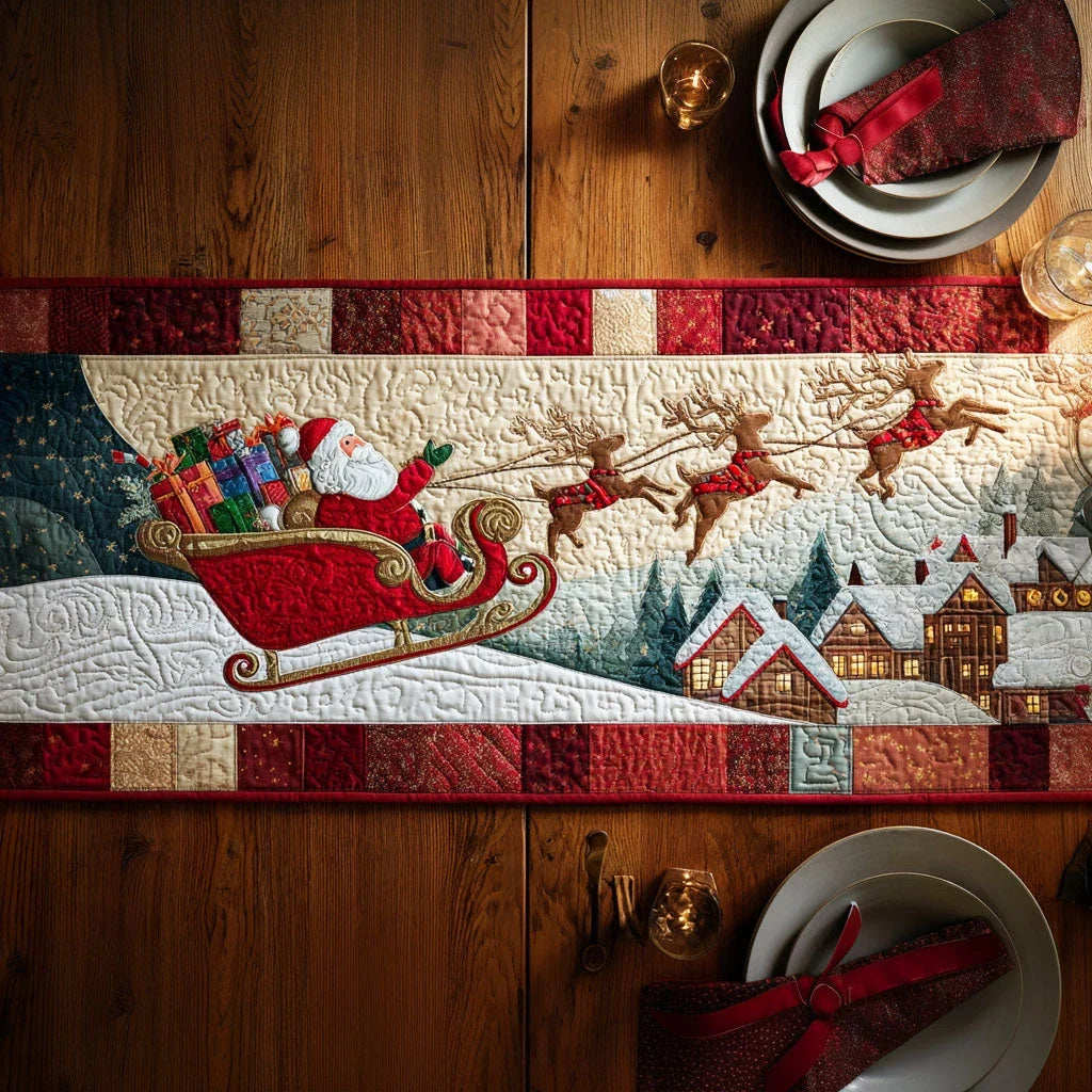 Santa Joyful Flight Quilted Table Runner