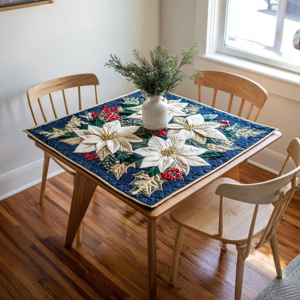Sapphire Poinsettia Quilted Table Topper