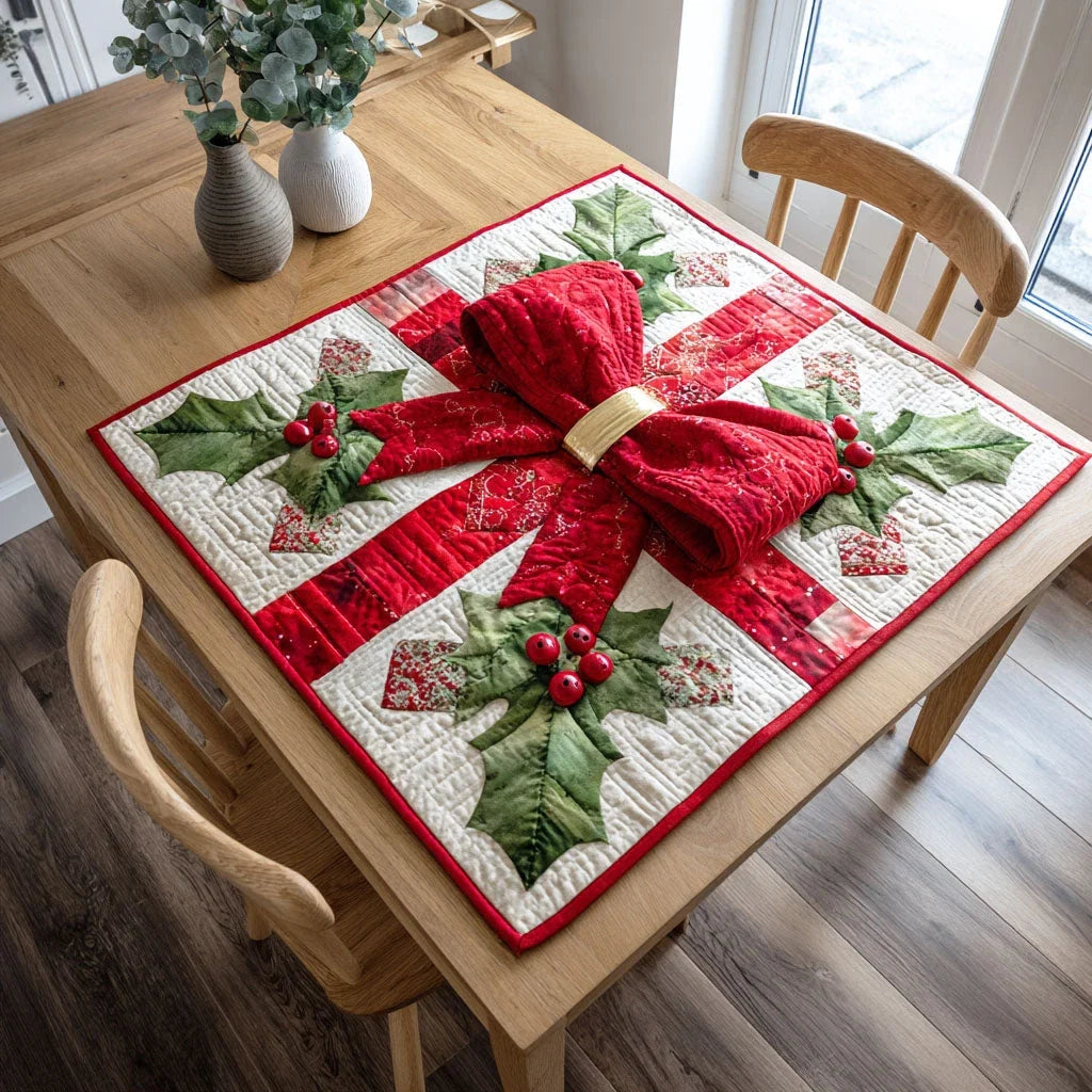 Scarlet Bow Quilted Table Topper