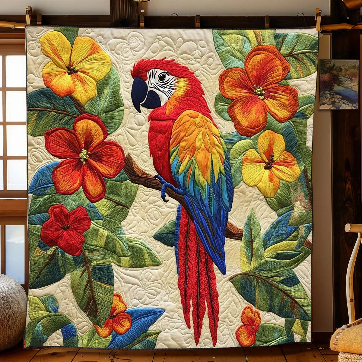 Scarlet Macaw Haven Quilt Blanket