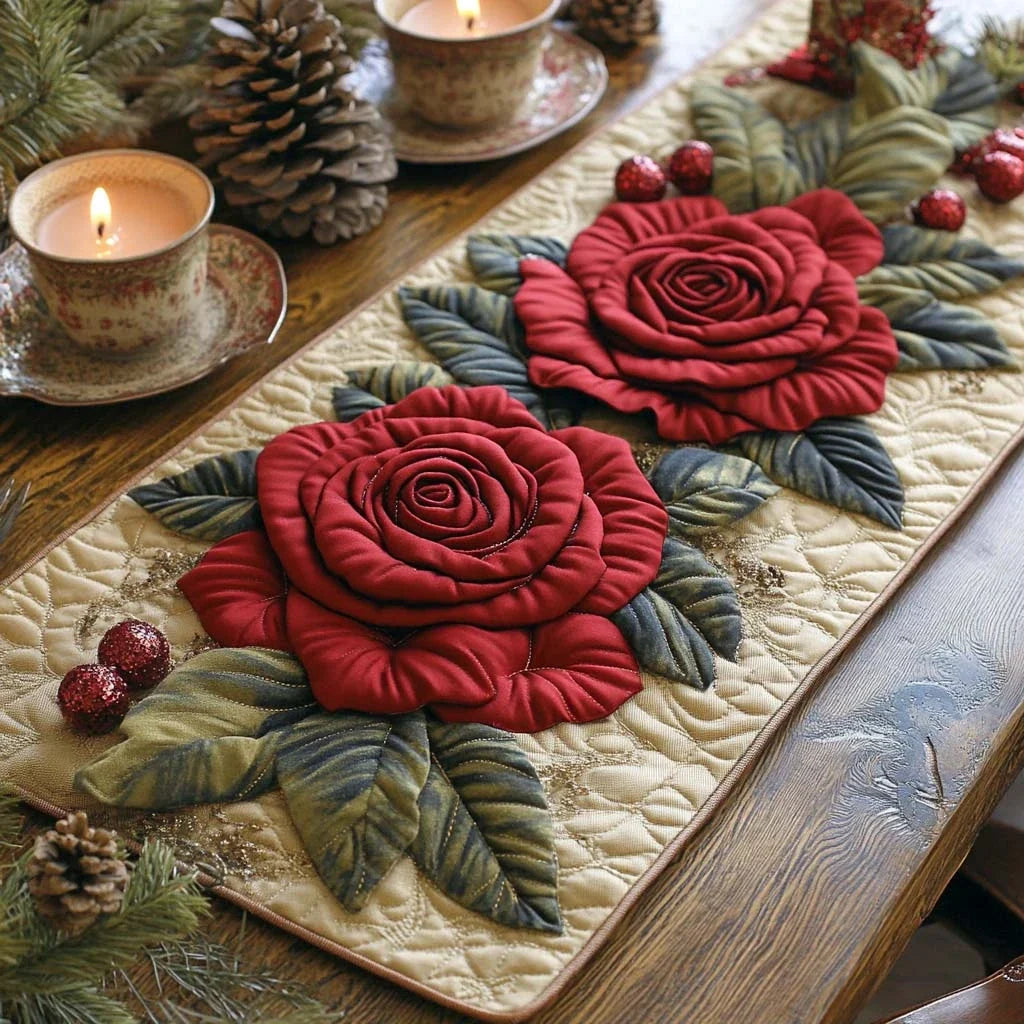 Scarlet Roses Quilted Table Runner