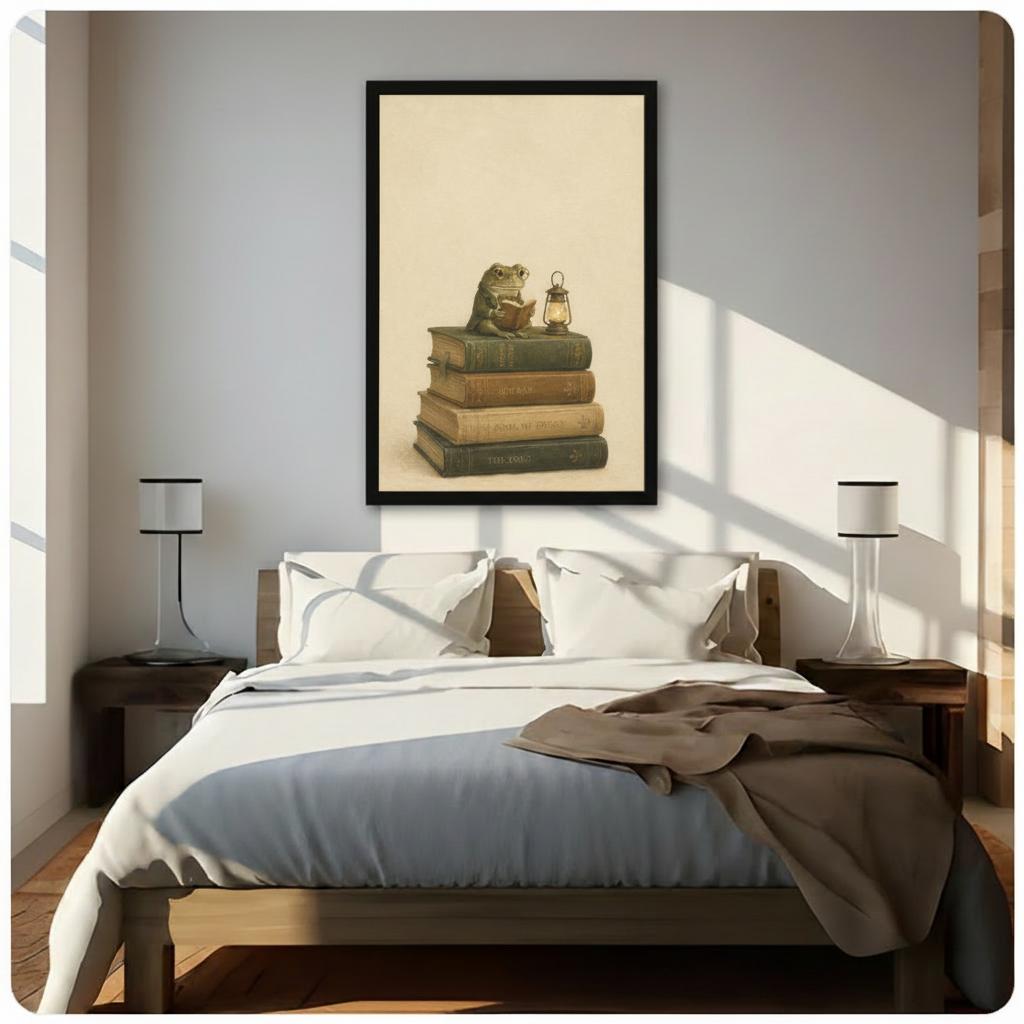 Scholarly Frog Reading Books Vintage Canvas Art