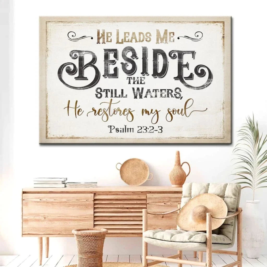 psalm 23 2 3 he leads me beside the still waters wall art canvas (Landscape) (view 4)