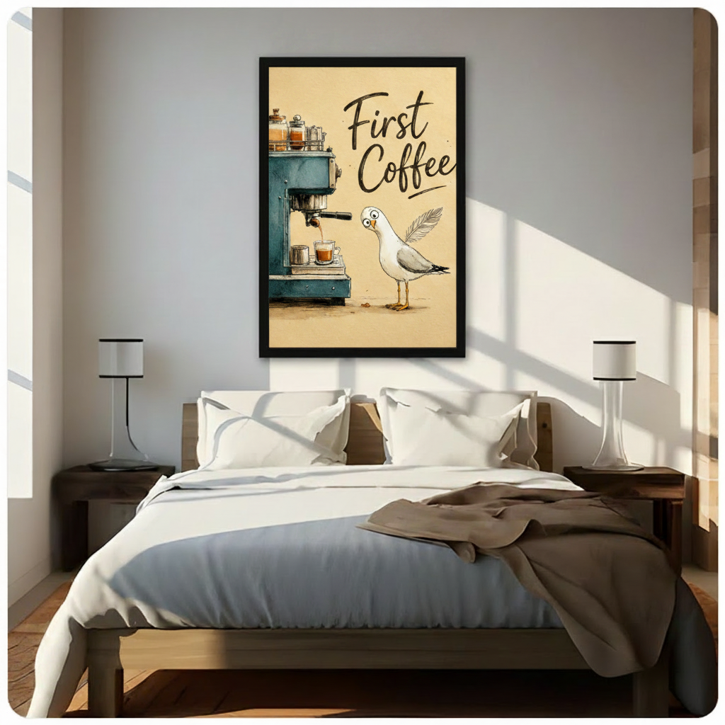 First Coffee Seagull Espresso Canvas Art Wall Art