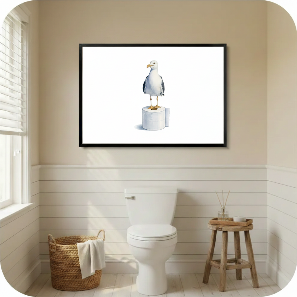 Seagull on Toilet Paper Bathroom Canvas Art Wall Art