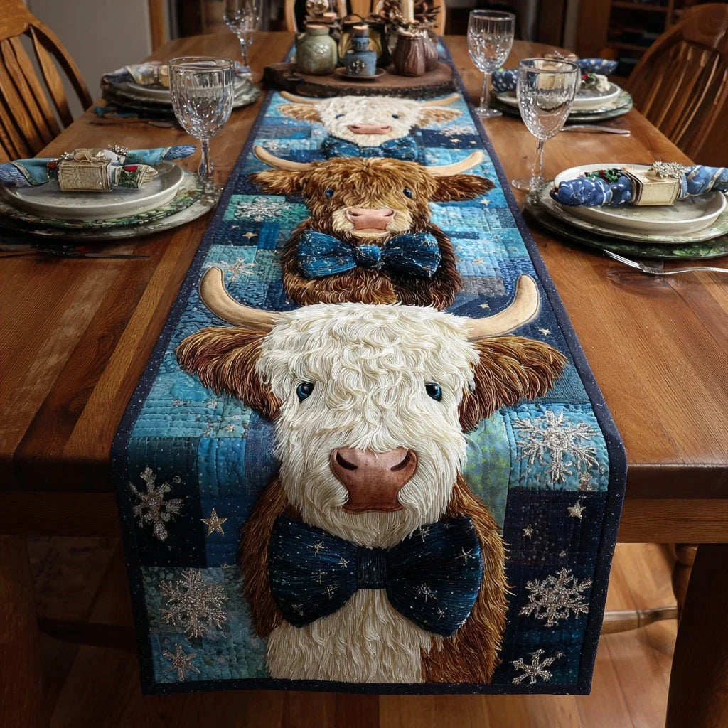 Seasonal Highland Cow Quilted Table Runner