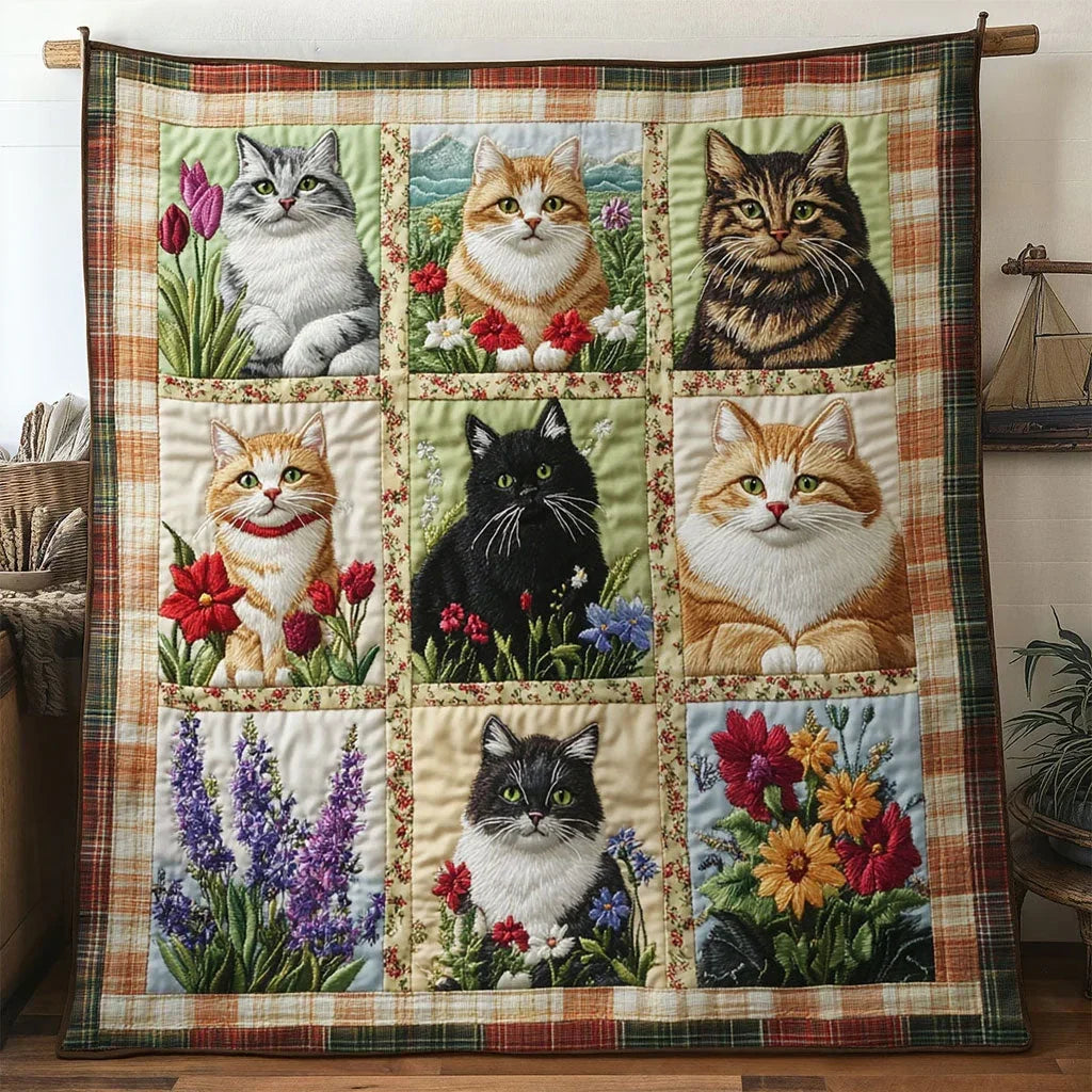Serene Garden Cat Quilt Blanket