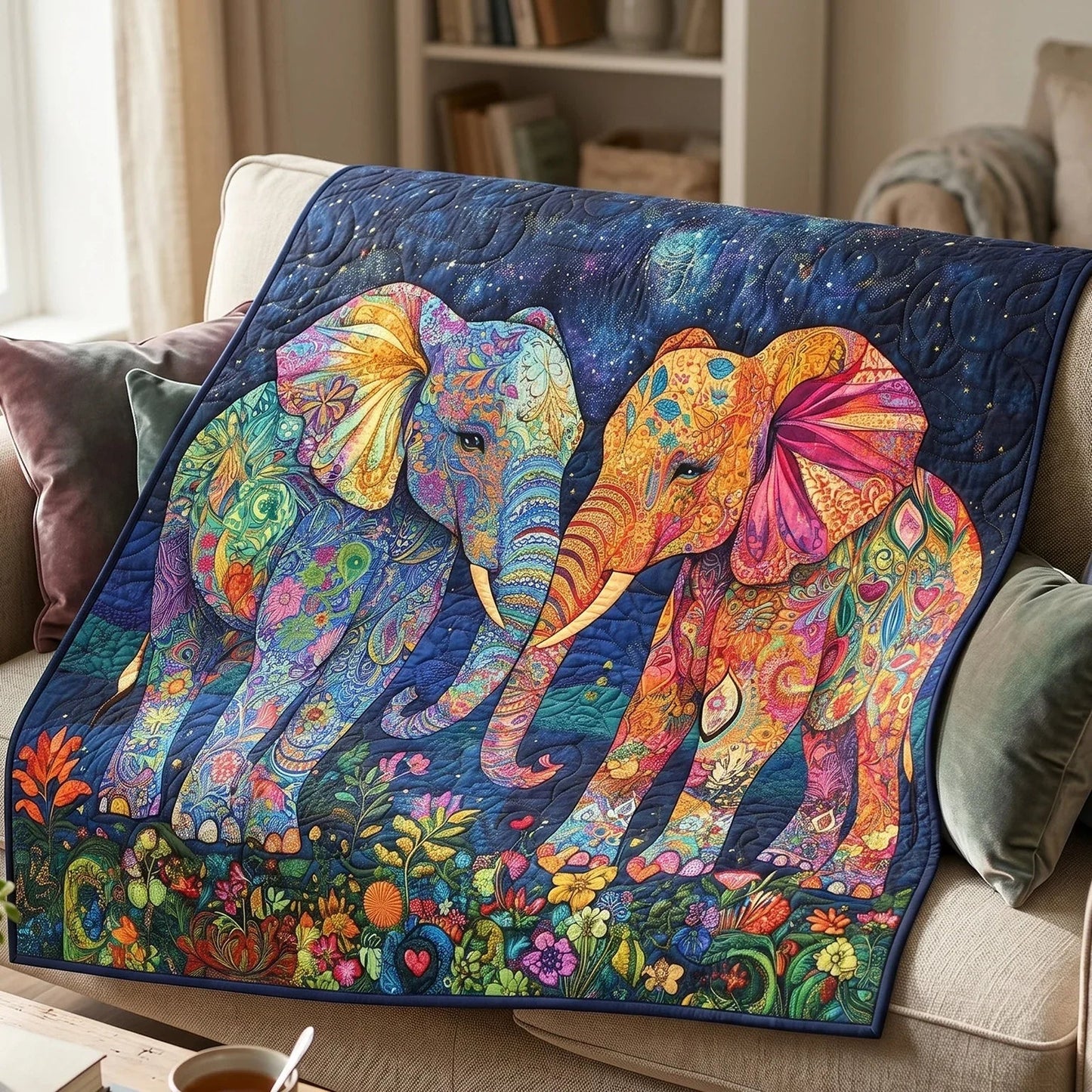 Serene Pachyderm Quilt Blanket - Quilted Blanket by Wild and Way