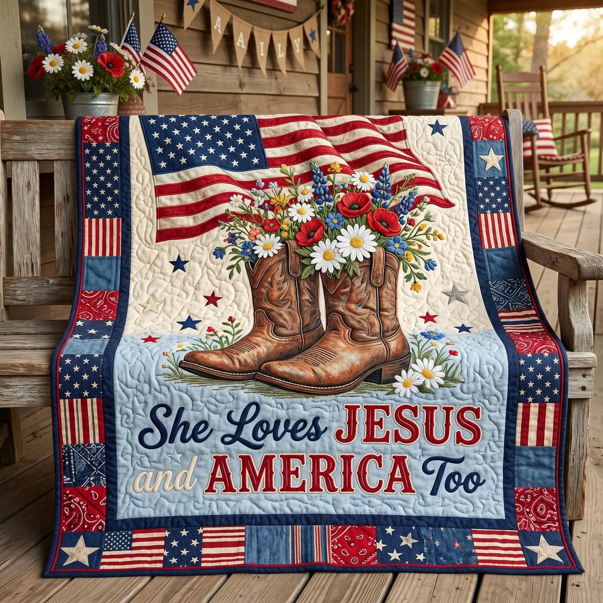 She Loves Jesus And America Too Quilt Blanket