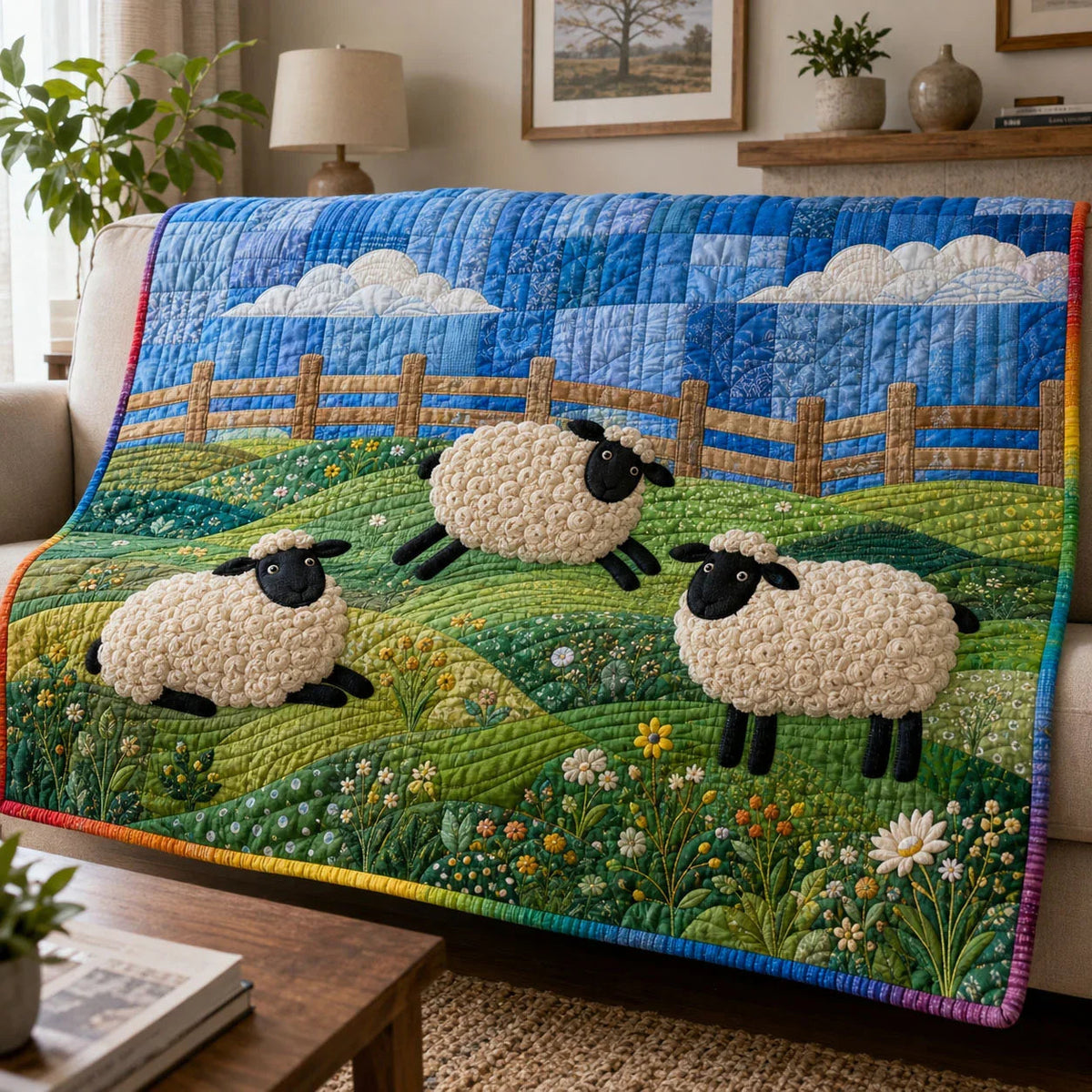 Sheep Meadow Quilt Blanket - Quilted Blanket by Wild and Way