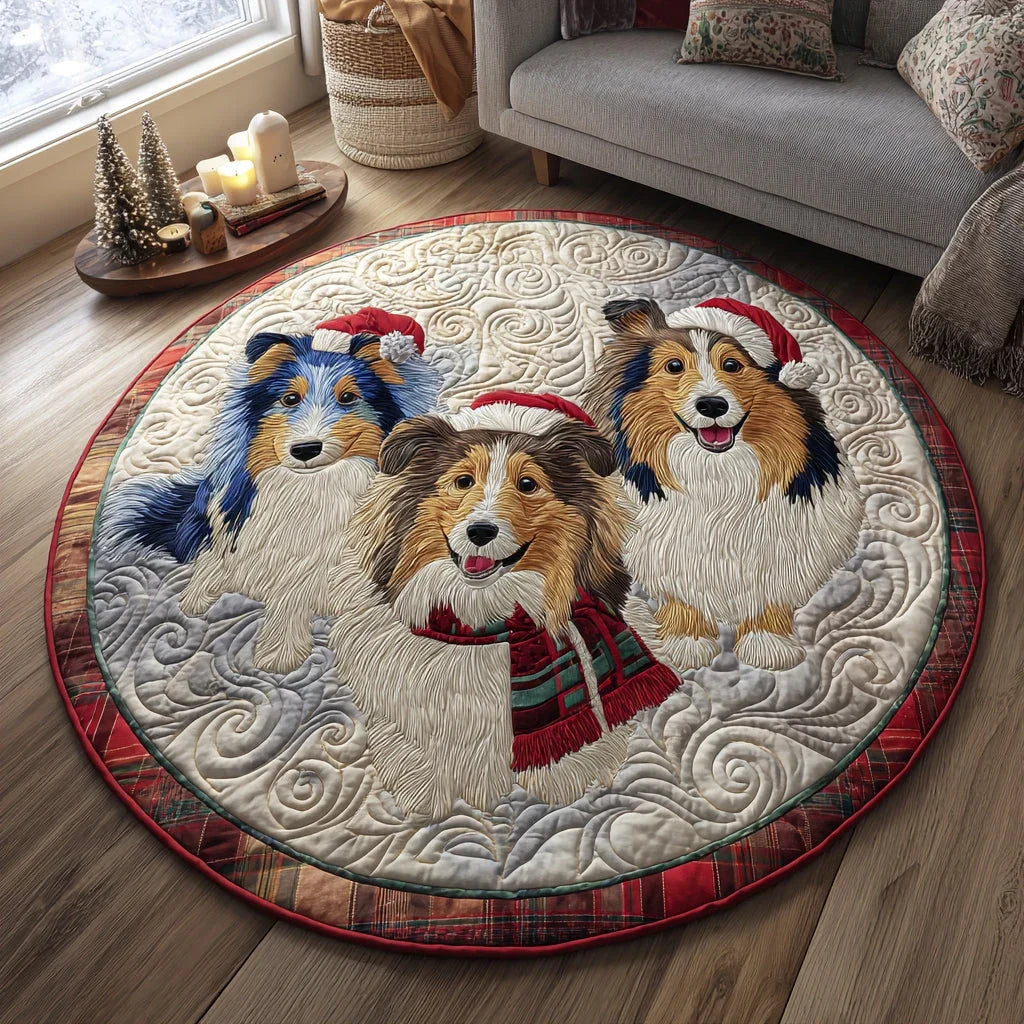 Sheltie Christmas Whisper Quilted Round Mat