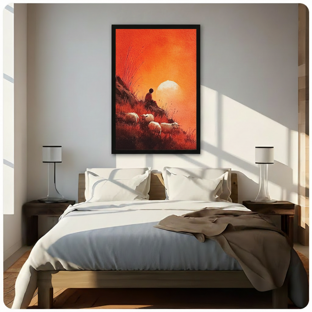 Shepherd Sunset Hillside Sheep Canvas Wall Art
