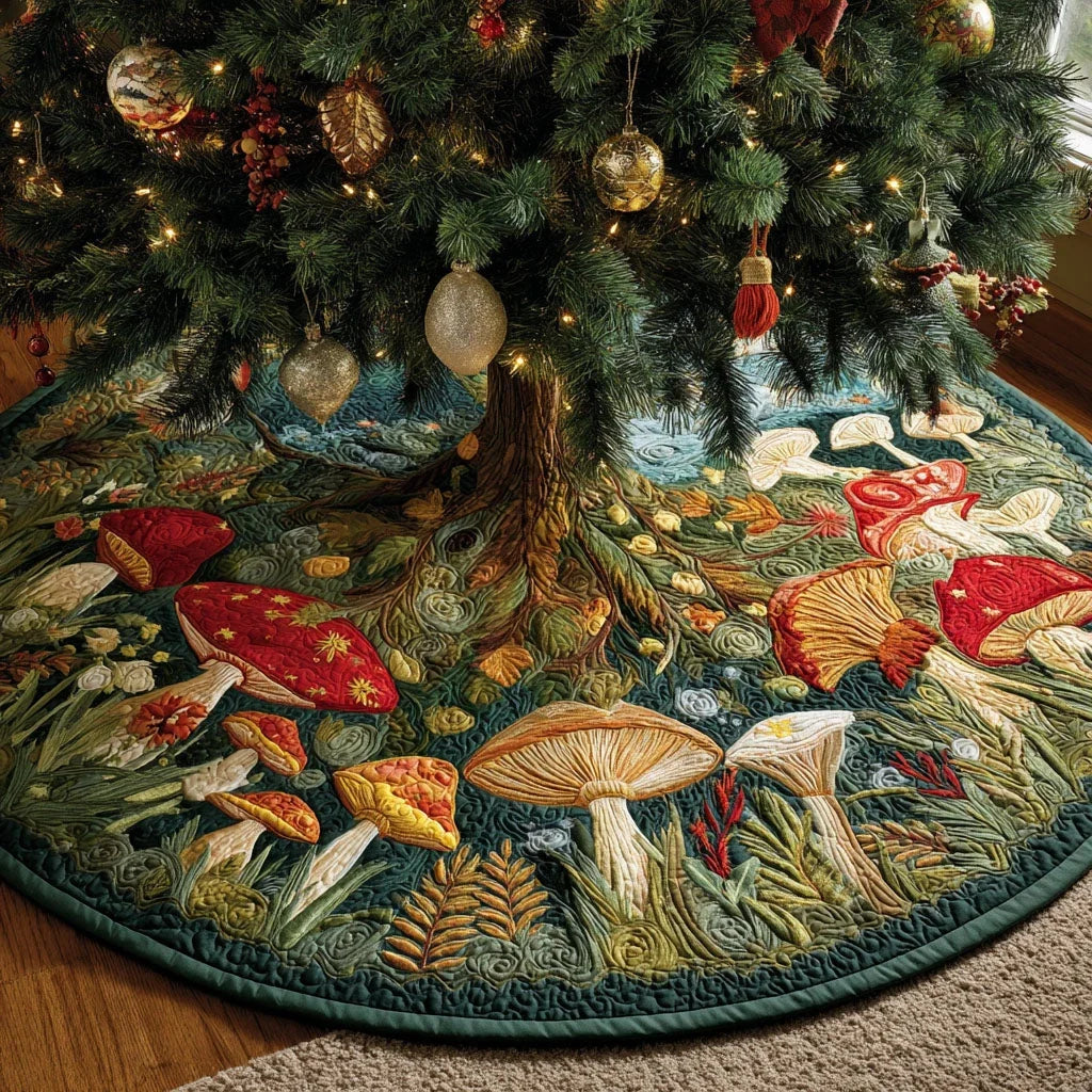 Shroom Cottage Christmas Quilted Tree Skirt
