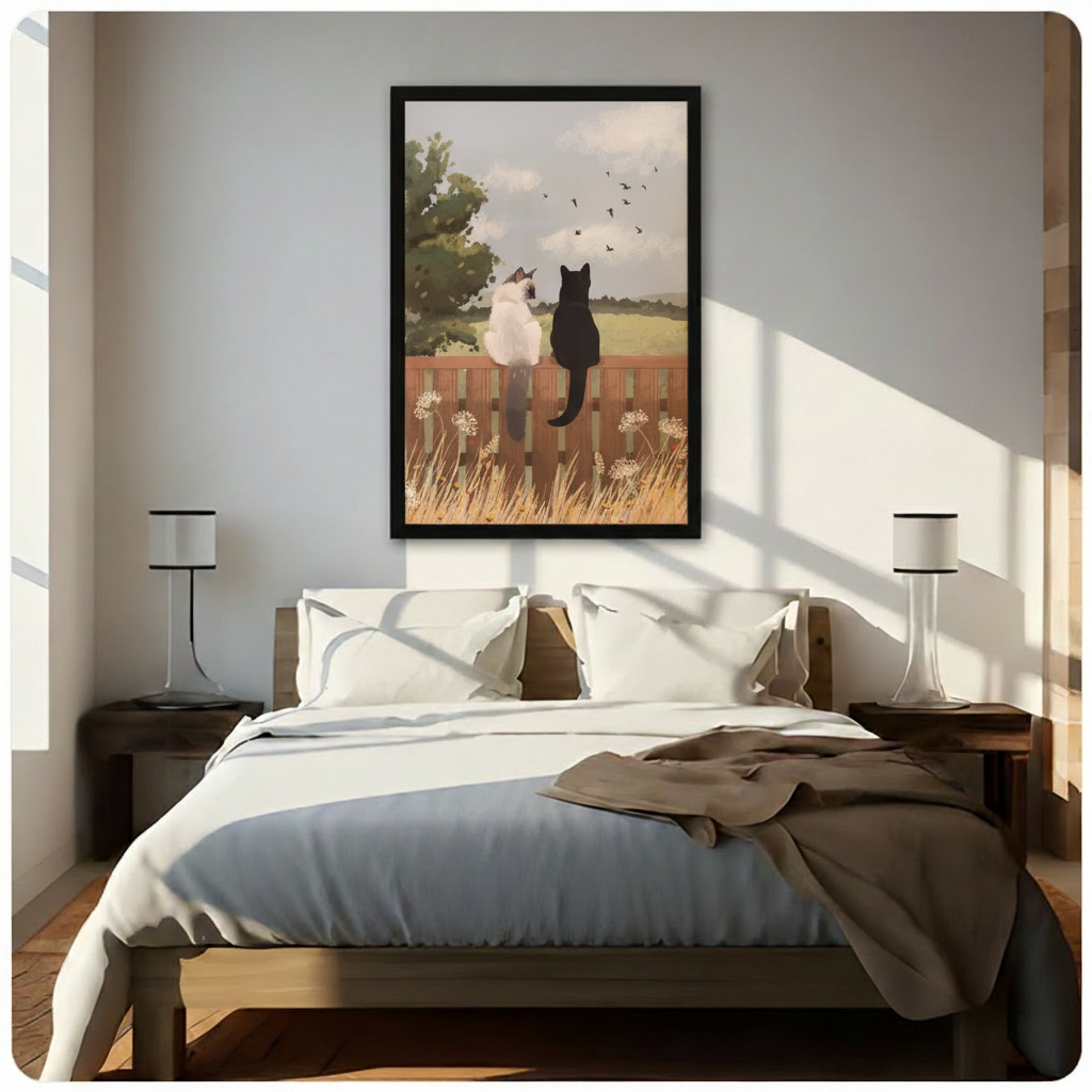 Two Cats Fence Countryside Pastoral Canvas Print