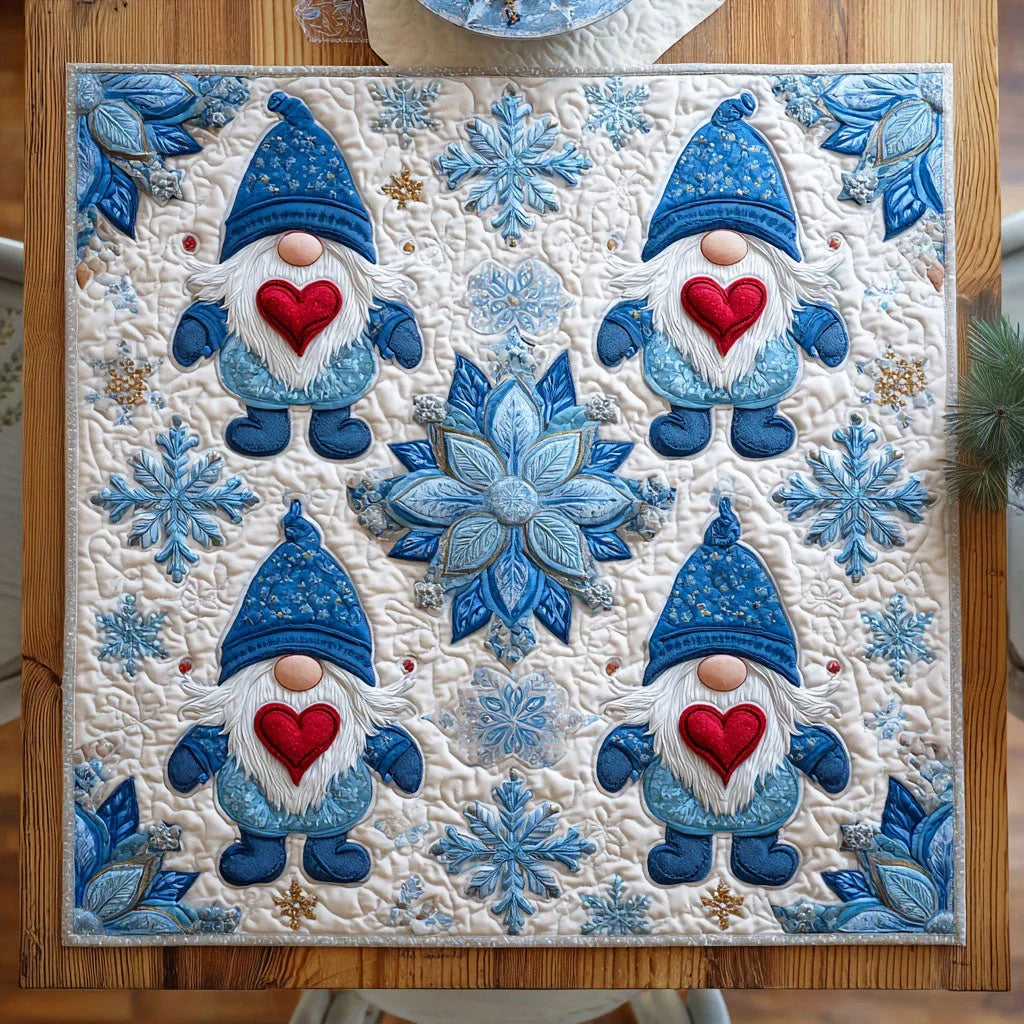 Silent Frost Gnome Quilted Table Topper