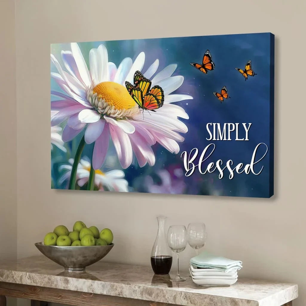 simply blessed monarch butterfly and daisy flower wall art canvas (Landscape) (view 6)