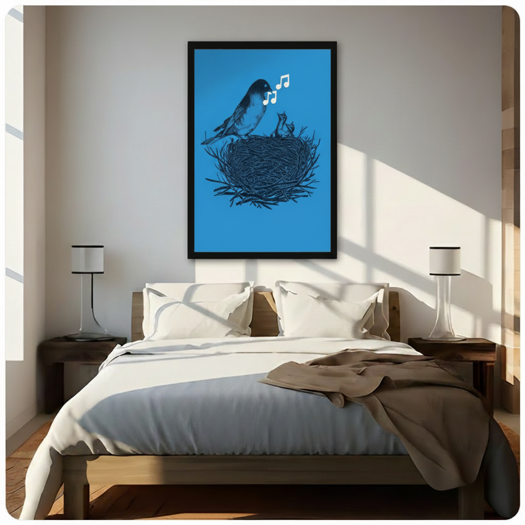Singing Bird Nest Blue Canvas Art Wall Art