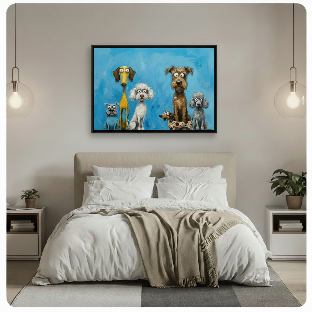 Six Silly Dogs Funny Canvas Wall Art