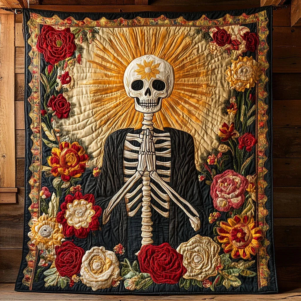 Skeleton Pray Quilt Blanket