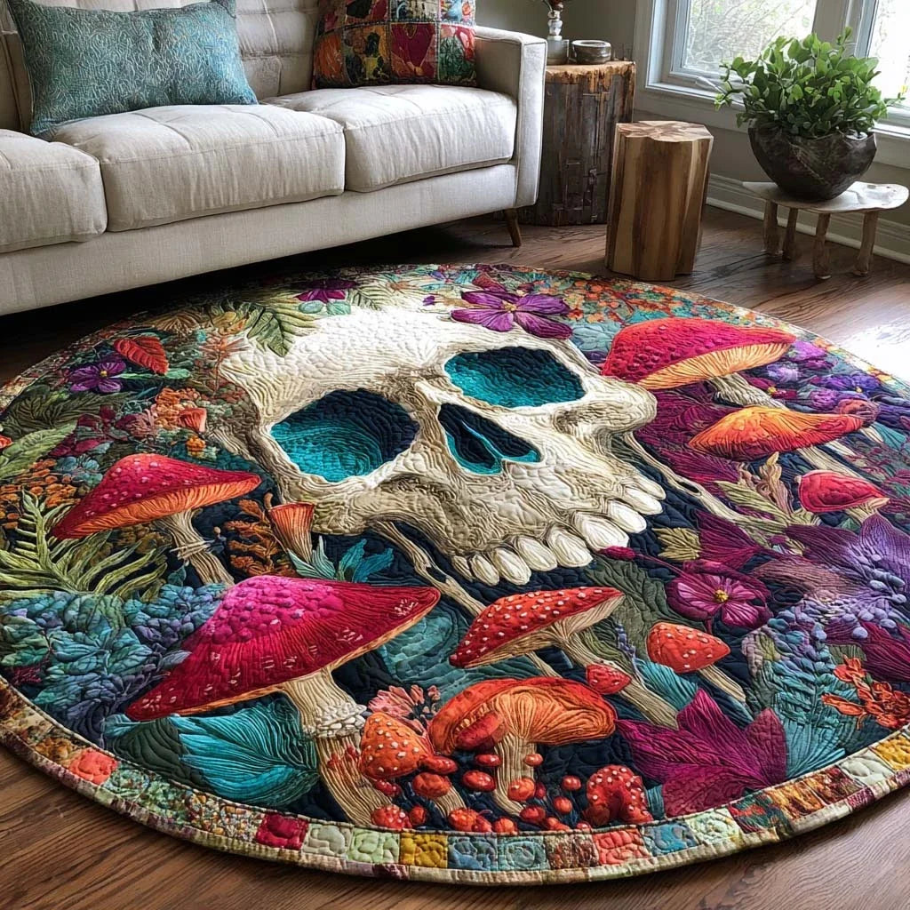 Skull Shrooms Quilted Round Mat